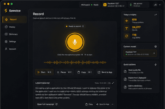 Sawoice desktop app record screen